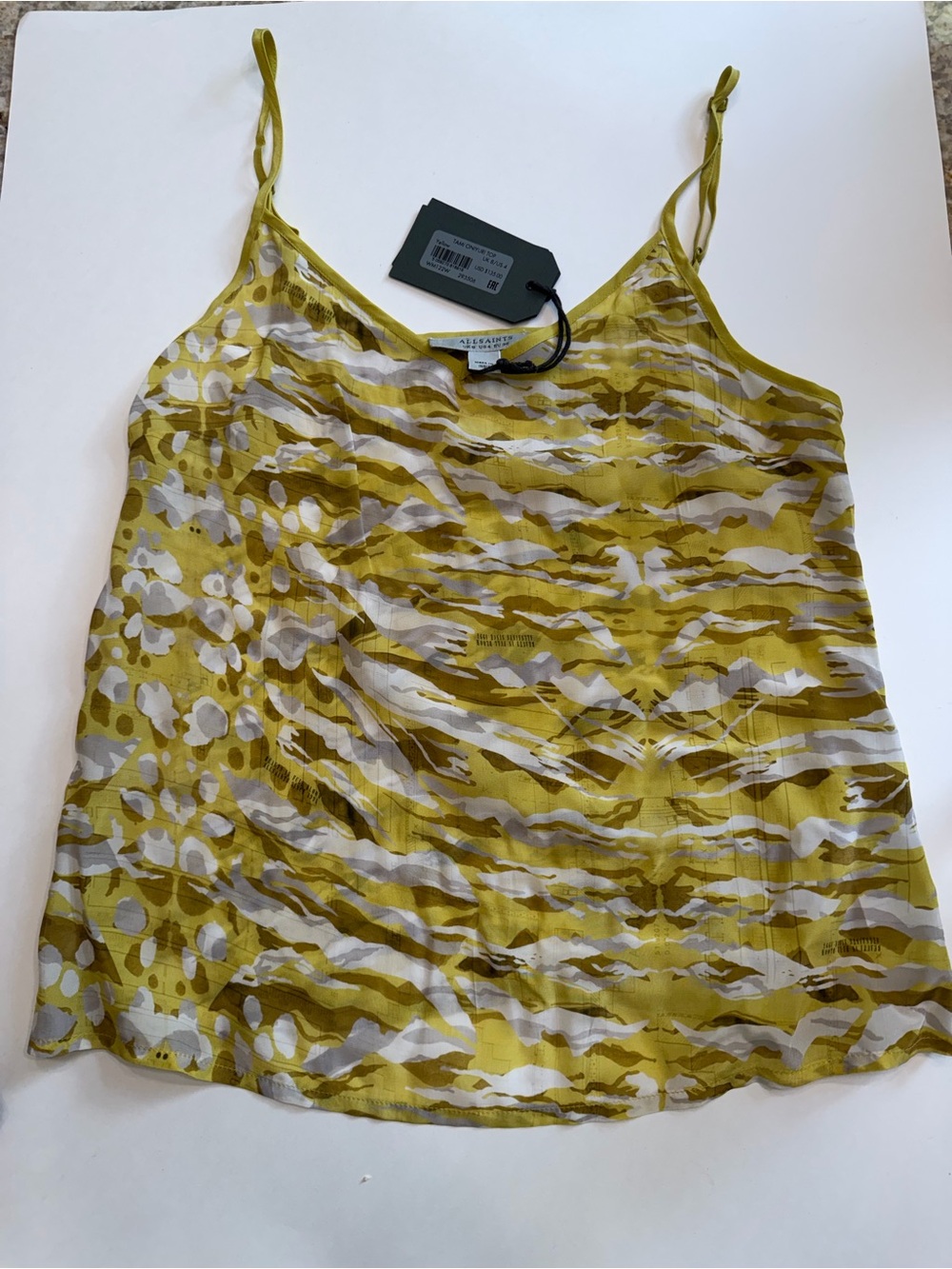 NWT AllSaints Tami Oniyuri Yellow Printed Cami Tank Top US 4